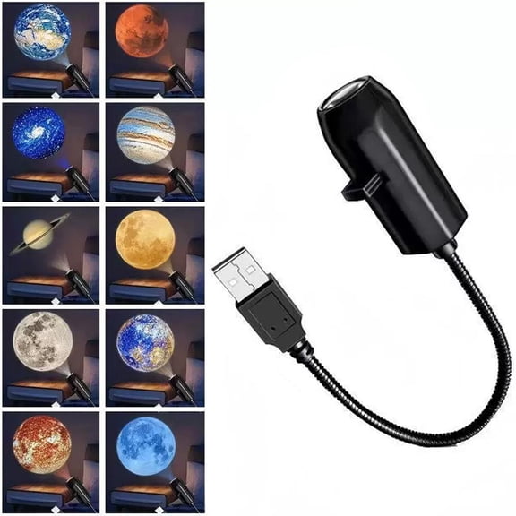 Car Ceiling Lights, Adjustable Rotating USB Planet Projection Night Lamp, Portable Ambient Light with 10 Planet Slices, Romantic Atmosphere Lamp for Cars, Suitable for Planet Enthusiasts