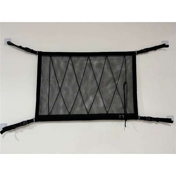Car Ceiling Storage Net | Double Zipper, Adjustable Strap Prevent Falling, Double-Layer Mesh Long Road Trip Camping Van SUV Roof Cargo Pocket Organizer for Putting Quilt Toys Towel Sundries