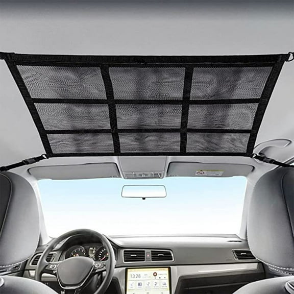 Car Ceiling Storage Net, Large Capacity Organizer, Zipper Sealed Design, Punch Free Installation, Light Sundry Classification, Durable Polyester Mesh Bags for SUV Indoor Space Arrangement