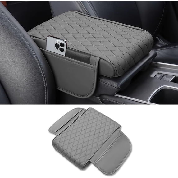 Car Center Console Armrest Cover, Leather Car Center Console Cover Cushion with 2 Storage Bags, Universal Center Console Pad Thickened Memory Foam Car Armrest Lids Storage Box (Red)