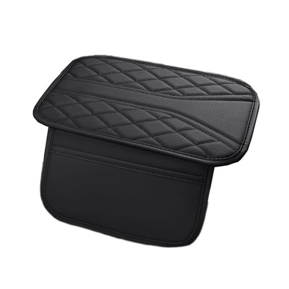 Car Center Console Armrest Cover with Thick Padding, Elbow Support, and Storage Pocket - Black