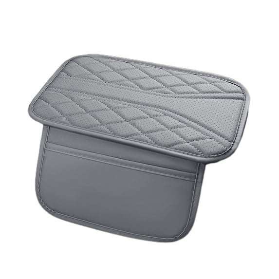 Car Center Console Armrest Cover with Thick Padding, Elbow Support, and Storage Pocket - Gray