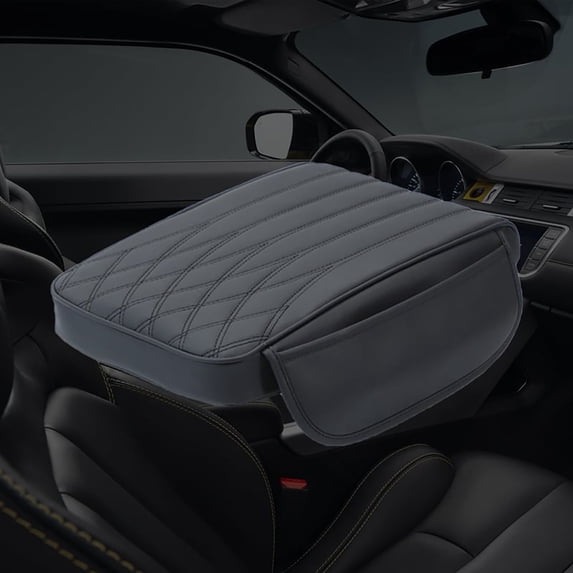 Car Center Console Armrest Cushion with Storage Pockets – Memory Foam Pad for Elbow Support, Wrist , Dog Scratch Protection – Universal Fit Leather Cover for Most Cars, SUVs, Trucks