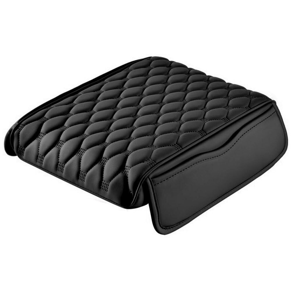 Car Center Console Armrest Protector, 2025 Upgrade Leather Armrest Cover Cushion with 2 Storage Bags, Universal Seat Box Pad Interior Accessories Protector for Most Vehicle (Black)