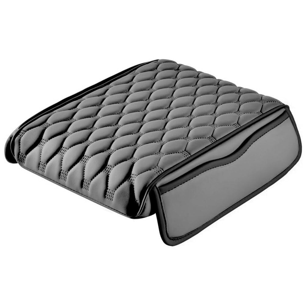 Car Center Console Armrest Protector, 2025 Upgrade Leather Armrest Cover Cushion with 2 Storage Bags, Universal Seat Box Pad Interior Accessories Protector for Most Vehicle (Black)