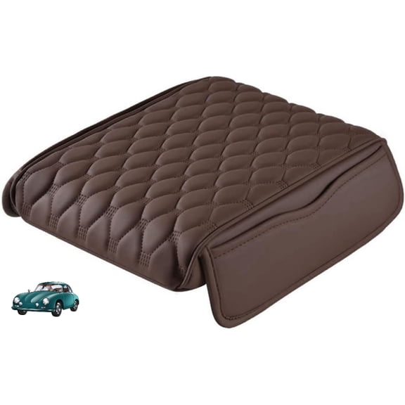 Car Center Console Armrest Protector, 2025 Upgrade Leather Armrest Cover Cushion with 2 Storage Bags, Universal Seat Box Pad Interior Accessories Protector for Most Vehicle (Coffee)