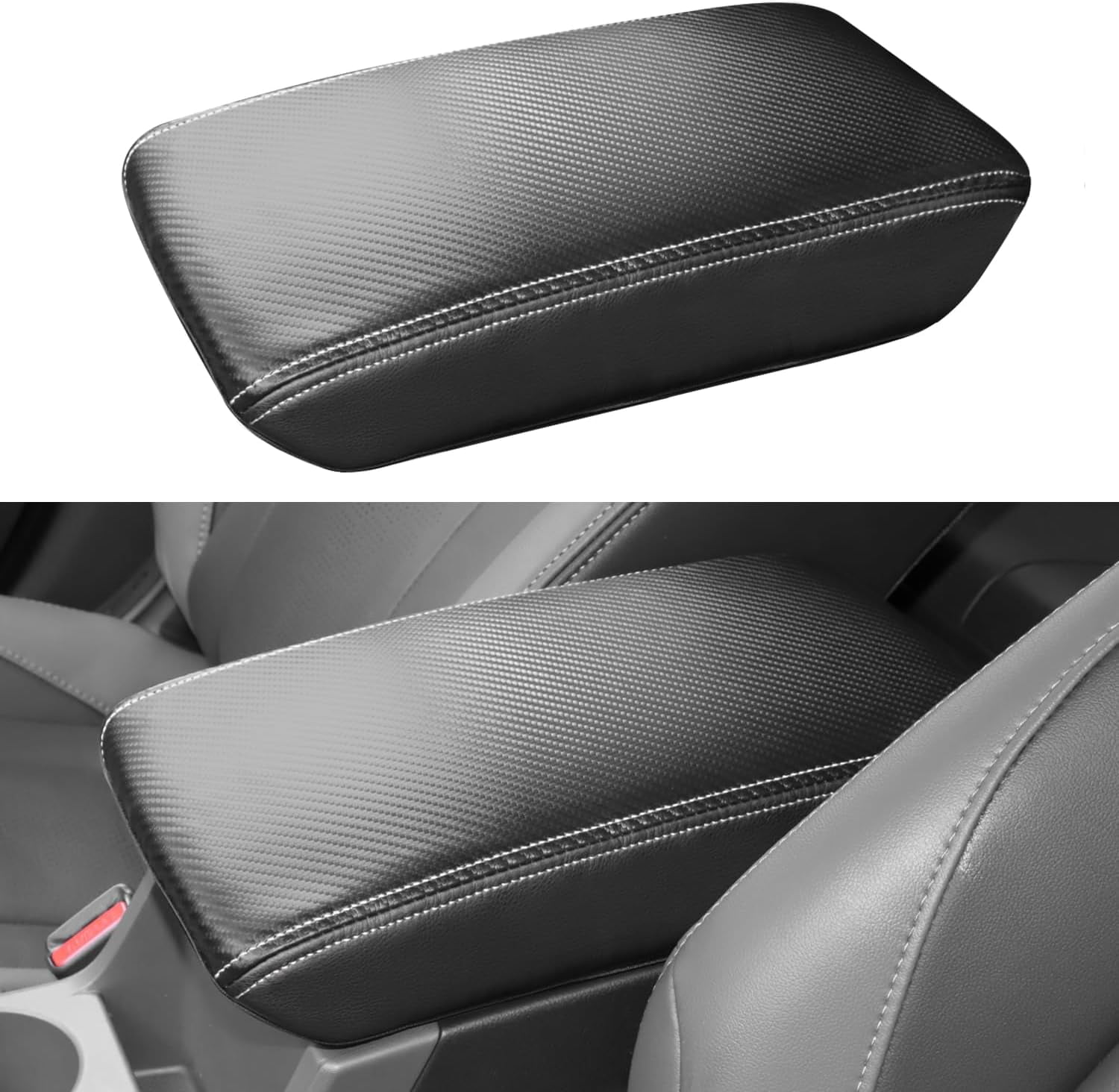 Aazon.co: Black Genuine Leather Center Console Arrest Cover In Red Stitch For Subaru Ipreza - Foto 3