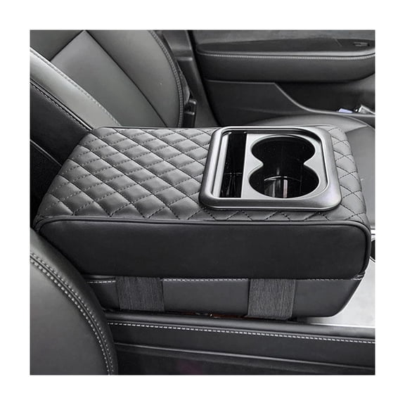 Car Center Console Cover Armrest Pillow, 14"×8.3" Memory Foam Arm Rest Protector Cushion with Cup Holder & Phone Holder, Leather Car Center Console Organizer