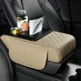 thumbnail image 1 of Car Center Console Cover Booster Multifunctional Car Center Console Cushion Pad with Cup Holder & Tissue Box & Side Pockets Arm Rest Cover for Car, Embossed, Beige, 1 of 13