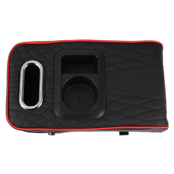 Car Center Console Cover Center Console Cushion Multifunctional 13.39"x7.48"x3.15" Black Red Nappa Leather