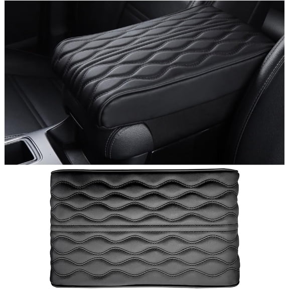 Car Center Console Cover, Leather Memory Foam Armrest Cushion Protection Pad, Waterproof Hand Rest Pillow with Height Increase, Universal Accessory for Most Car (Black)