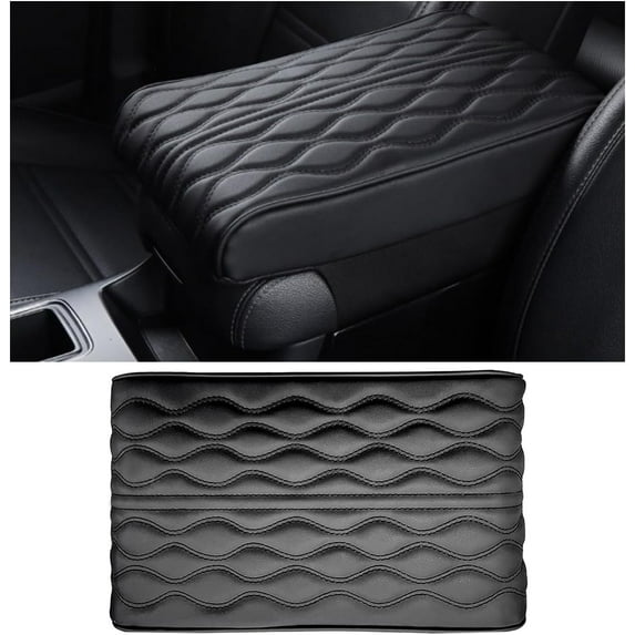 Car Center Console Cover, Leather Memory Foam Armrest Cushion Protection Pad, Waterproof Hand Rest Pillow with Height Increase, Universal Accessory for Most Car (Black)