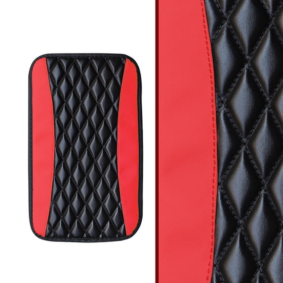 Car Center Console Cover Pad, PU Leather Armrest Cover 12.6 x 7.5 Inch With Elastic Straps for Auto SUV Truck Interior, Red