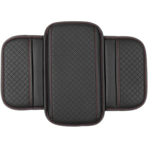 Car Center Console Cover with Storage Pockets, PU Leather Armrest Cushion Protector, Memory Foam Armrest Pad, Microfiber Leather Console Protector for Car SUV Truck ，Black and red Lines