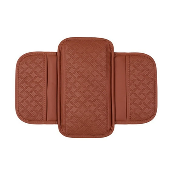 Car Center Console Cover with Storage Bag Wear Resistant Fine Stitching Easy to Install Universal Car Armrest Cover Cushion-Brown
