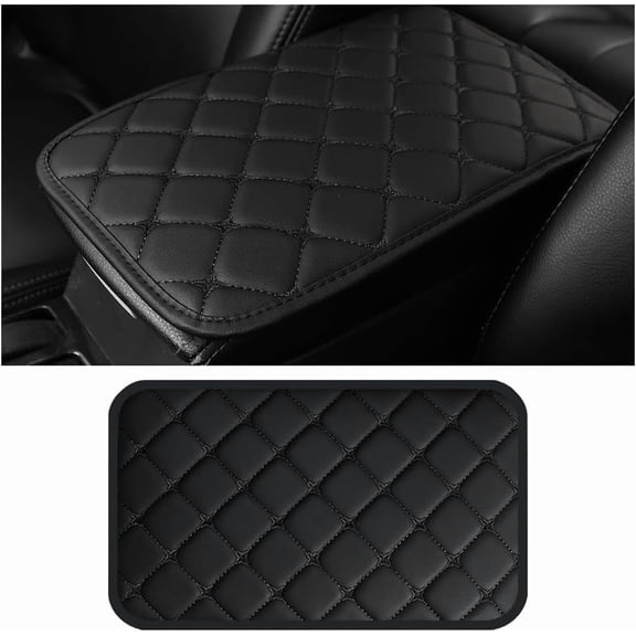 Car Center Console Cushion Pad, PU Leather Vehicle Armrest Protection Cover, Waterproof Automotive Interior Arm Rest Seat Box Mat Accessories, Universal for SUV, Sedan, Truck (Black)
