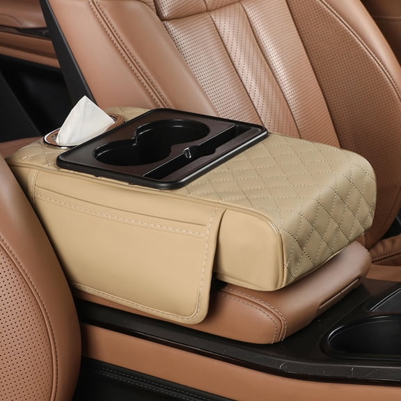 Car Center Console, Multifunctional Car Armrest Storage Box with Cup Phone Tissue Holder & Side Pockets