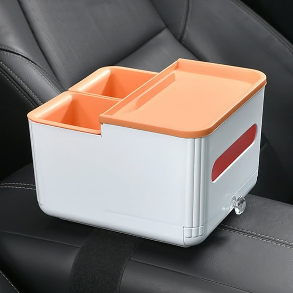Car Center Console Organizer with Cup Holder, Custom Fit Armrest Box Storage Tray for Vehicle, Multi-Purpose Compartment,Orange
