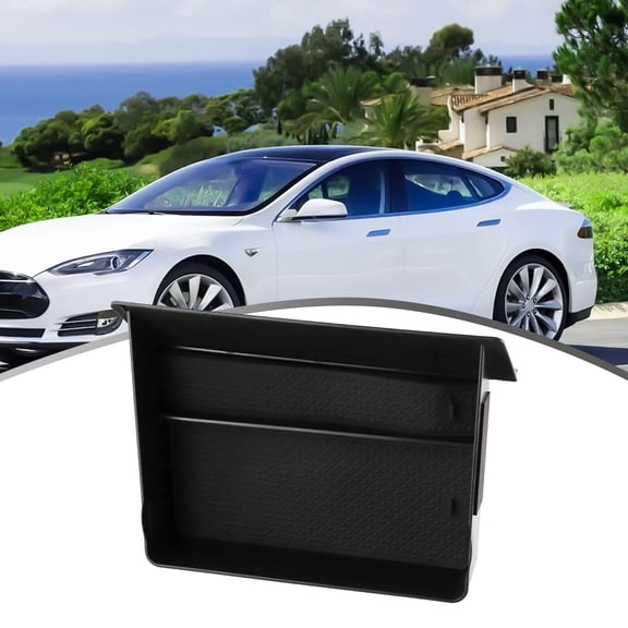 Car Center Console Storage Box Drawer Organizer For Model S Model X 2012-2021/ ABS Armrest Compartment Black Interior Accessory Holds Glasses Books Pens