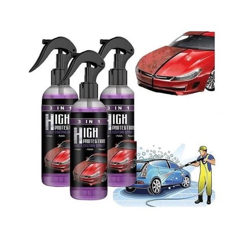 Car Ceramic Coating Spray, 3-in-1 High Protection Quick Car Coating Spray, Professional Car Scratch Nano Repair Spray, Car Wax Wash Polish Spray for Cars, Easy to Use (100 ML, 3PCS)