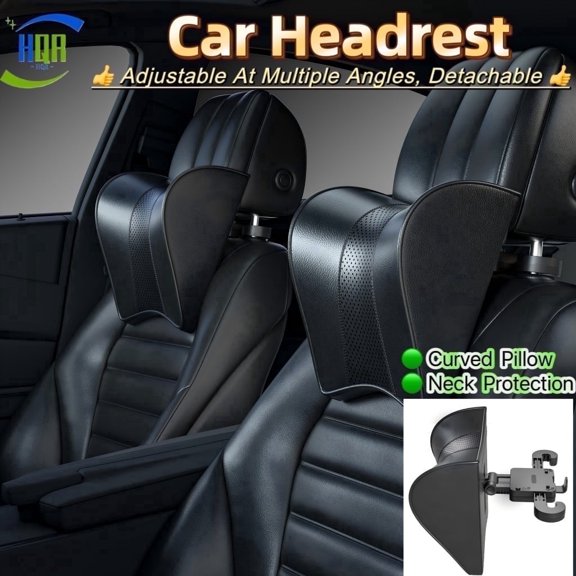 Auto Front Headrest, Adjustable Headrest for Car Seats, Curved Pillow, Neck Protection, Adults, Artificial Leather, Black, 1 Count