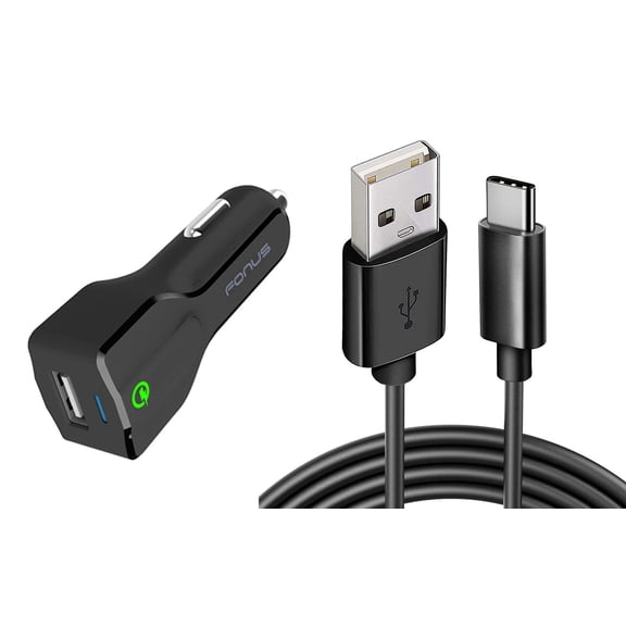 Car Charger 18W Fast for Samsung Galaxy A05/A13 5G/A14 5G/A23 5G/A33 5G/A53 5G/A73 5G - USB Port 6ft Cable Type-C Quick Charge DC Socket Power