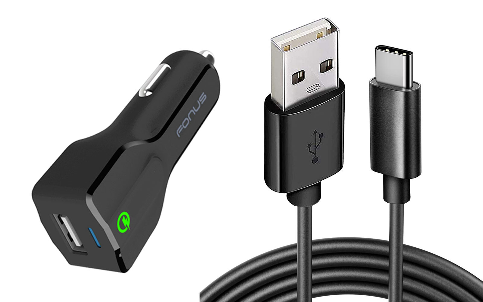 Car Charger 18W Fast for Samsung Galaxy S23/FE/Plus/Ultra/S24/FE/Plus/Ultra - USB Port 6ft Cable Type-C Quick Charge DC Socket Power