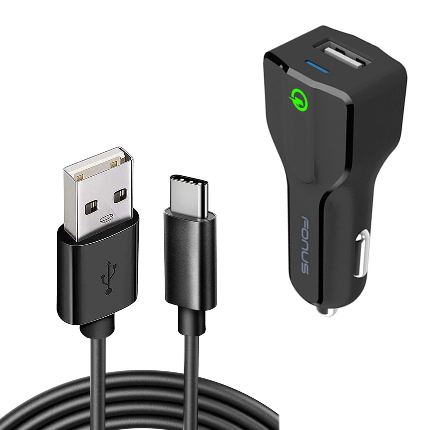 Car Charger 18W Fast for Samsung Galaxy S25/Edge/Plus/Ultra - USB Port 6ft Cable Type-C Quick Charge DC Socket Power