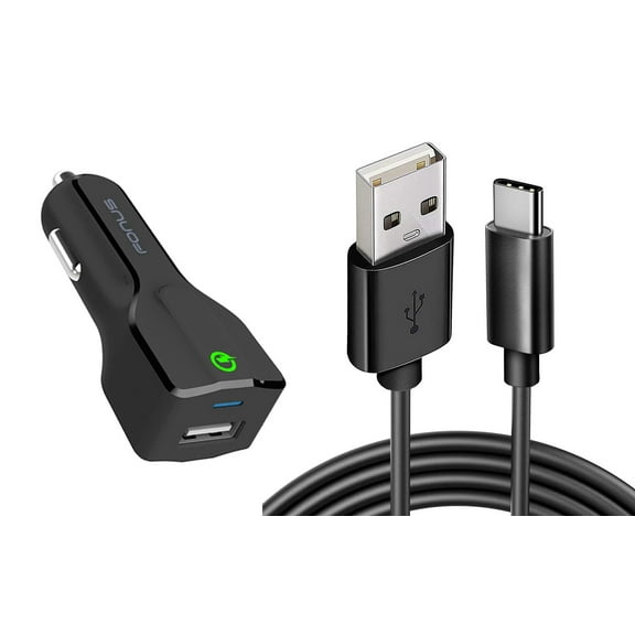 Car Charger 18W Fast for iPhone 15/16/Plus/Pro/Pro Max/16e - USB Port 6ft Cable Type-C Quick Charge DC Socket Power