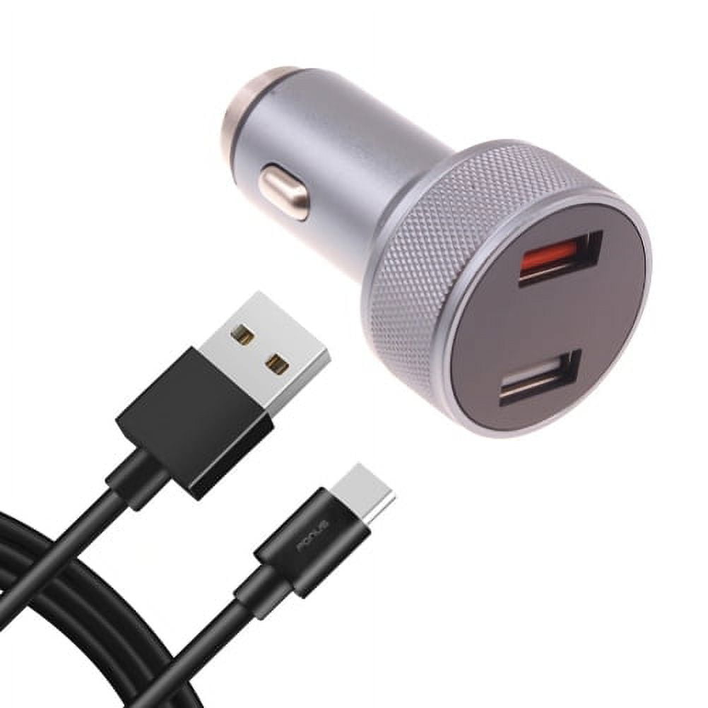 Car Charger 24W Fast 2-Port 6ft USB-C Cable DC Socket Power Adapter Long Type-C Cord V7M for Motorola Razr (2020) (2019) - Nokia 3.1, 7.1, 8, C2 Tava, C5 Endi, V 5G UW, Plus