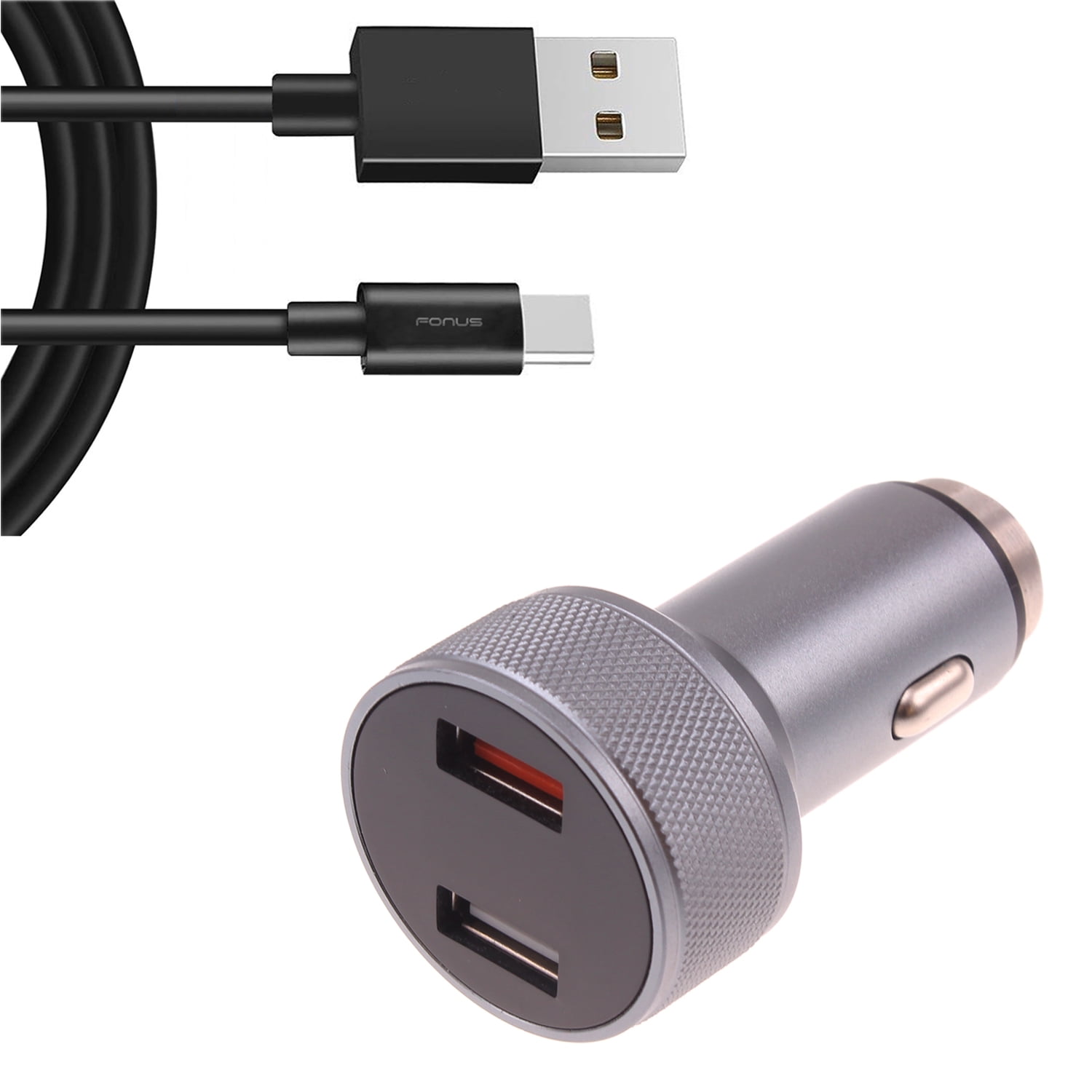 Car Charger 24W Fast for Samsung Galaxy A05/A13 5G/A14 5G/A23 5G/A33 5G/A53 5G/A73 5G - 2-Port 6ft USB-C Cable DC Socket Power Adapter Long Type-C Cord