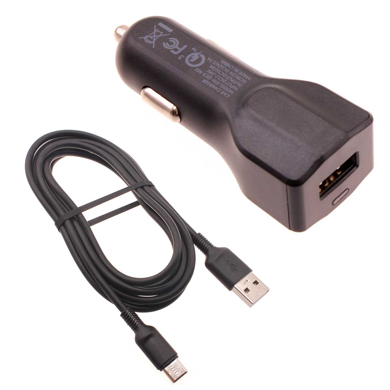 Car Charger 24W Fast for Samsung Galaxy S25/Edge/Plus/Ultra - 2-Port USB 6ft Cable Type-C Turbo Charge DC Socket Power