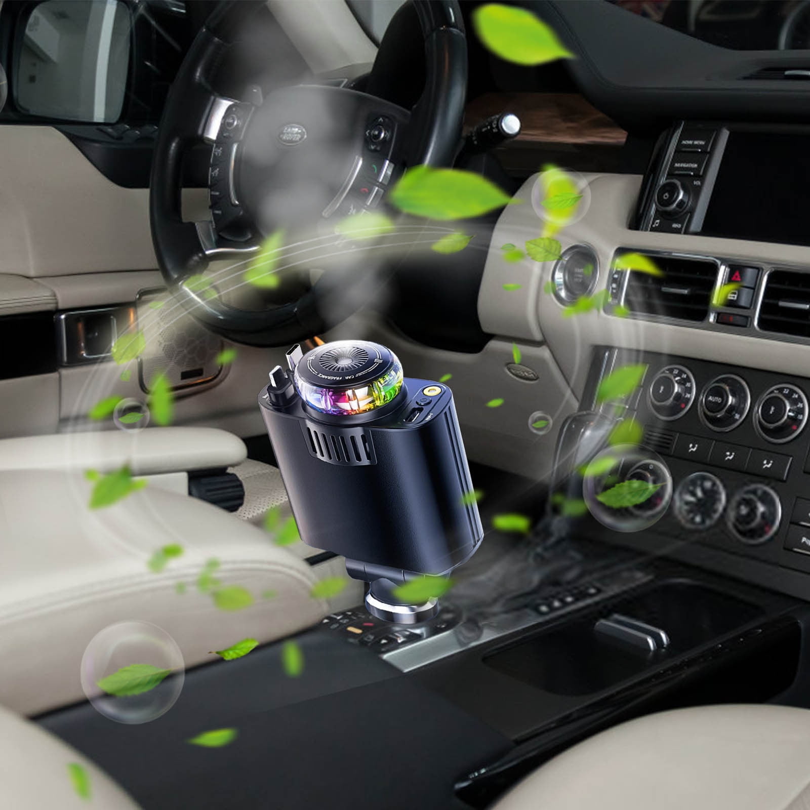 45W Fast Car Charger With Retractable Cables, Star Projector Lights & Aromatherapy Diffuser - 5-in-1 USB-C Adapter