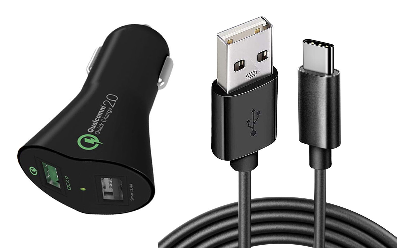 Car Charger 30W Fast for Samsung Galaxy S25/Edge/Plus/Ultra - 2-Port USB 6ft Cable Type-C Quick Charge DC Socket Power