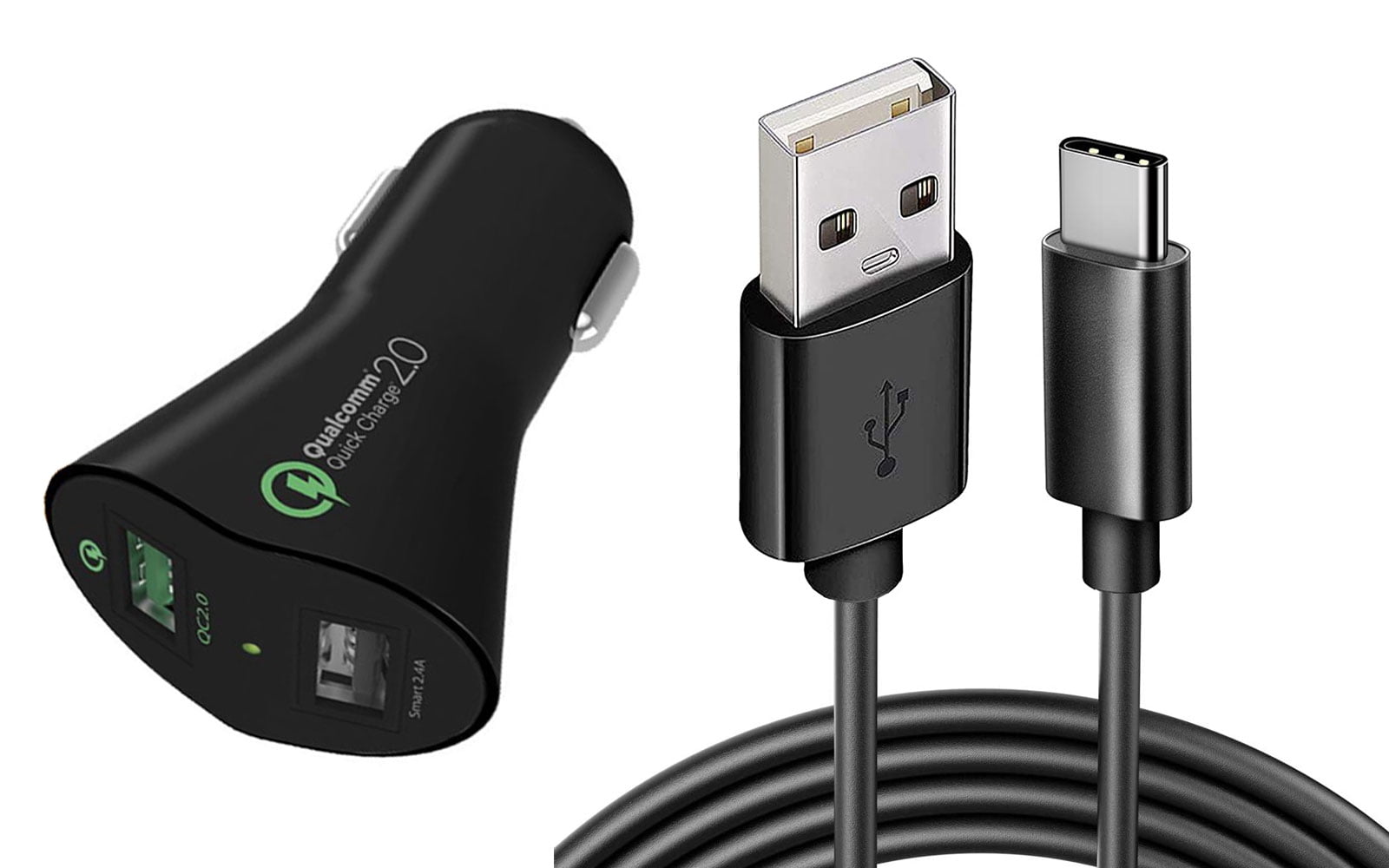 Car Charger 30W Fast for iPhone 15/16/Plus/Pro/Pro Max/16e - 2-Port USB 6ft Cable Type-C Quick Charge DC Socket Power