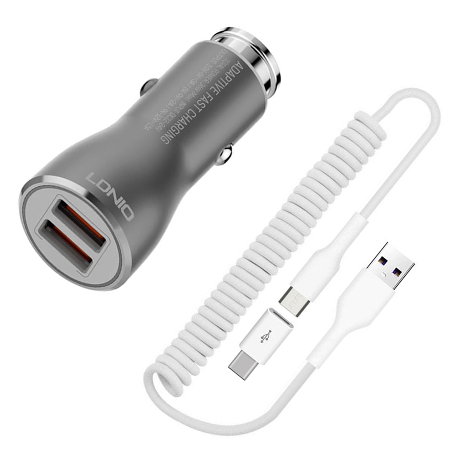 Car Charger 36W Fast for Samsung Galaxy S20/FE/FE/Plus/Ultra/S21/FE/FE/Plus/Ultra/S22/Plus/Ultra - 2-Port USB Coiled Cable Type-C Quick Charge DC Socket Power