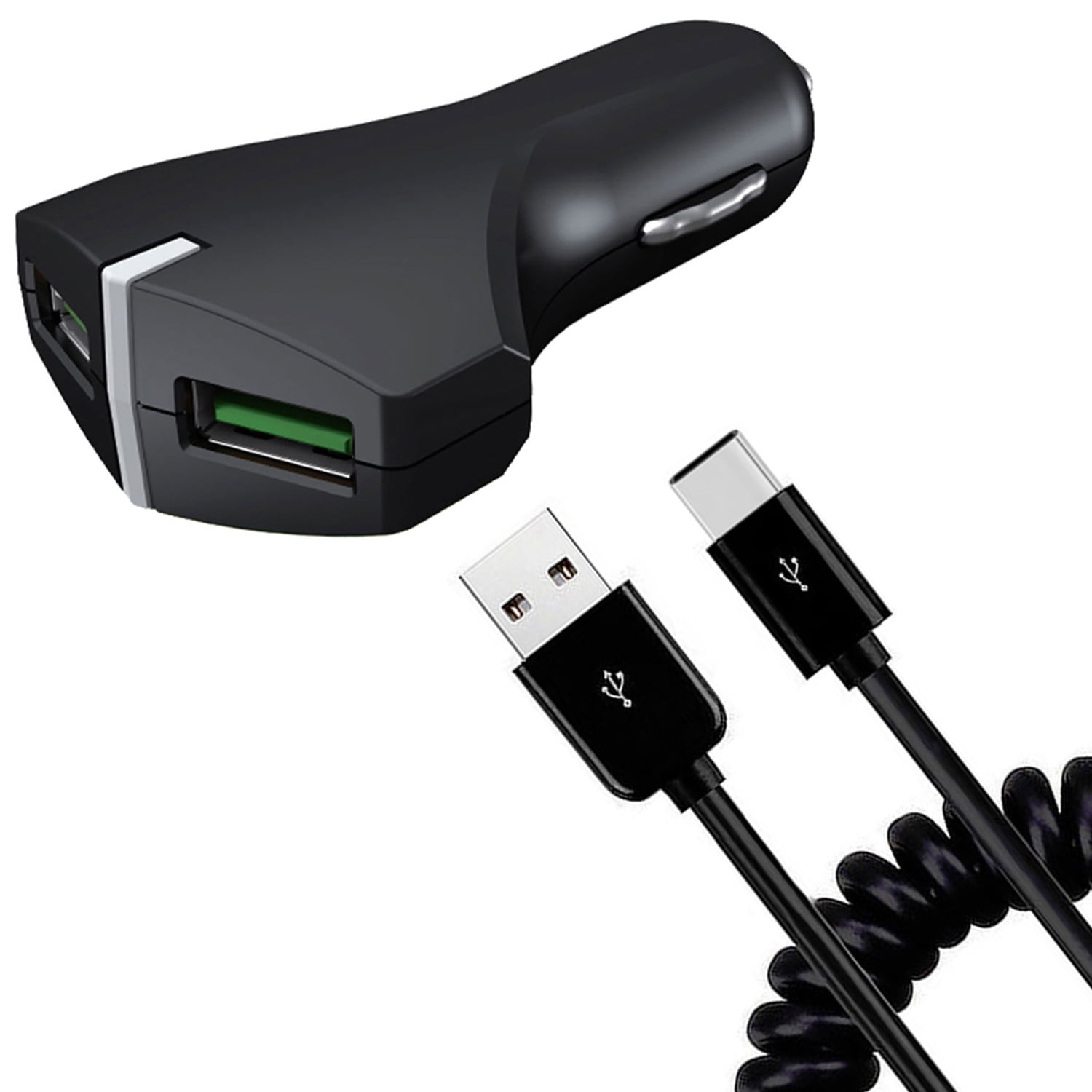 Car Charger 36W Fast for Google Pixel 9/Pro/Pro XL/9a Phones - 2-Port USB Coiled Cable Type-C Quick Charge DC Socket Power Adapter