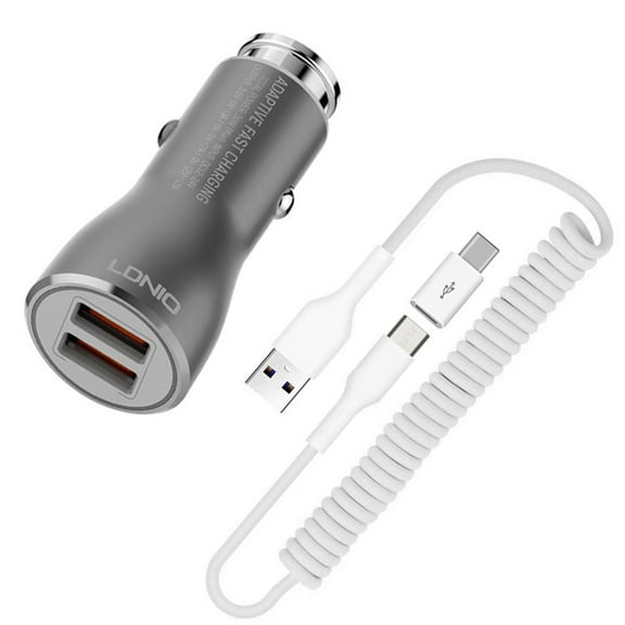 Car Charger 36W Fast for Motorola Moto G 5G (2022, 2023, 2024, 2025) Phone Models - 2-Port USB Coiled Cable Type-C Quick Charge DC Socket Power