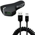 thumbnail image 1 of Car Charger 36W Fast for Motorola Moto G 5G (2022, 2023, 2024, 2025) Phone Models - 2-Port USB Coiled Cable Type-C Quick Charge DC Socket Power, 1 of 6