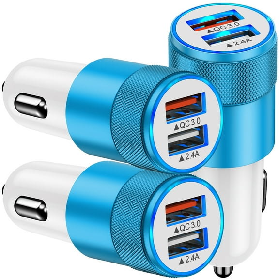 Car Charger,3PACK HopePow Type C Car Charger Adapter Fast Charging QC3.0 Quick Charge 2.4A Dual USB Car Charger Car Cigarette Lighter Adapter Socket Fast Car Charger,Blue