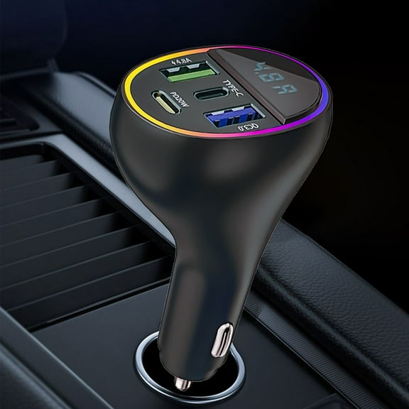 Car Charger 4 Port USB Car Charger Adapter PD Cigarette Lighter USB Charger with LED Voltmeter Fast Car Charger Compatible with Samsung iPhone iPad