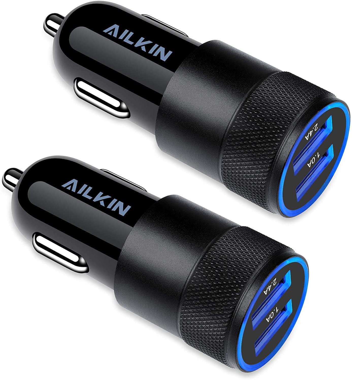 Car Charger,AILKIN 2Pack 3.4A Dual Port USB Car Charger Adaptor for iPhone  Charging Cigarette Lighter Socket Adapter,Black
