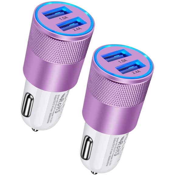 Car Charger,AILKIN 2Pcs 3.4A Dual Port USB Car Charger Adaptor for iPhone Charging Cigarette Lighter Socket Adapter,Purple