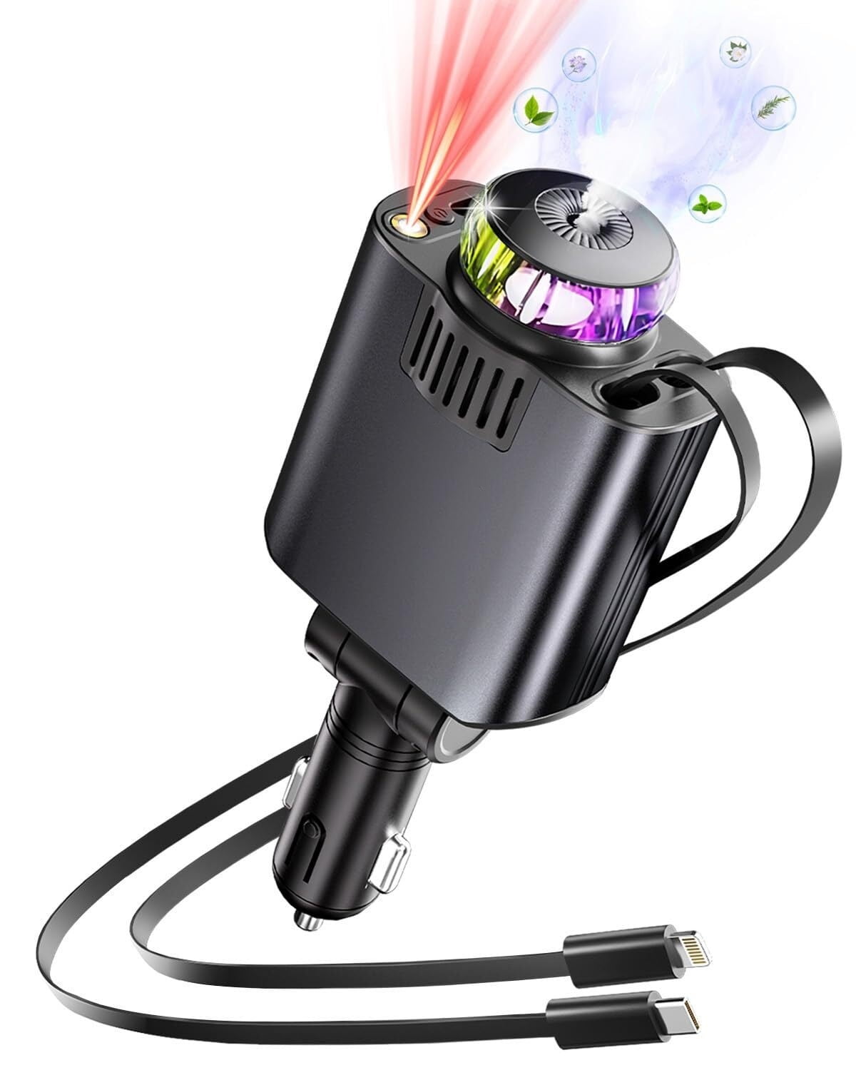The Car Charger with Air Freshener Diffuser & Star Lights,Multi Port  Cigarette Lighter Adapter for iPhone Car Phone Charger USB-C/Type-C Fast  Charging 