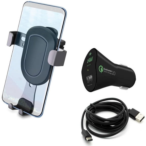 Car Charger & Car Mount for Samsung Galaxy S24/Ultra/Plus - 30W Fast 2-Port USB 6ft Cable Type-C, Air Vent Holder Dock Cradle for Galaxy S24/Ultra/Plus