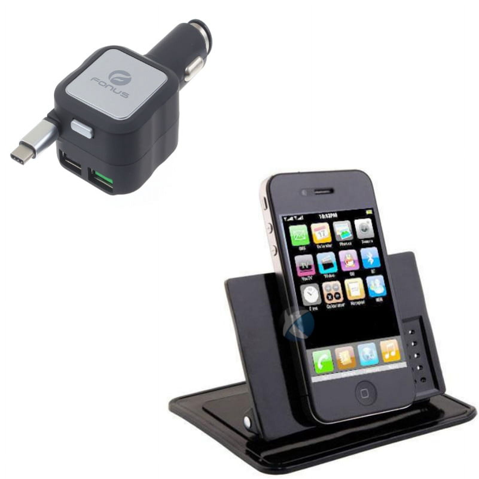 Car Charger & Car Mount for Samsung Galaxy S24/Ultra/Plus - Retractable 4.8Amp Type-C 2-Port USB, Dash Sticky Holder Non-Slip Stand for Galaxy S24/Ultra/Plus
