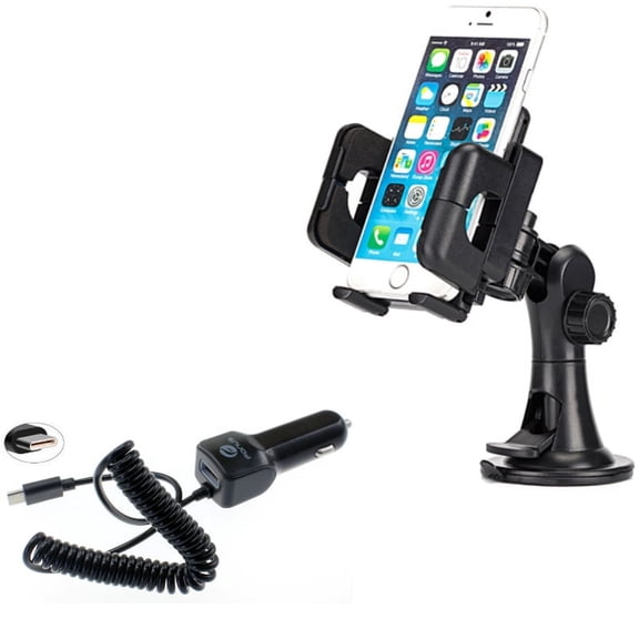 Car Charger + Car Mount for Motorola One 5G Ace Phone - 3.1A Type-C Power Adapter and  Dash Windshield Holder Cradle Combo for Motorola One 5G Ace