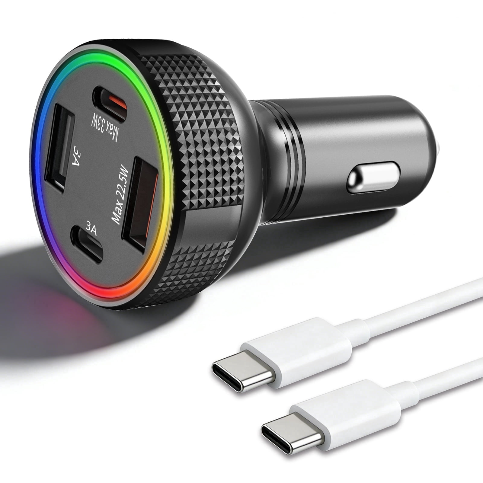 85W 4-Port Super Fast Type C Car Charger USB C Compatible iPhone 17/Air/16/15 Pro Max Samsung Galaxy S25 S24 S23 S22 S21 Ultra, Car Phone Adapter Accessories for Men Women, 3FT USB-C Cable