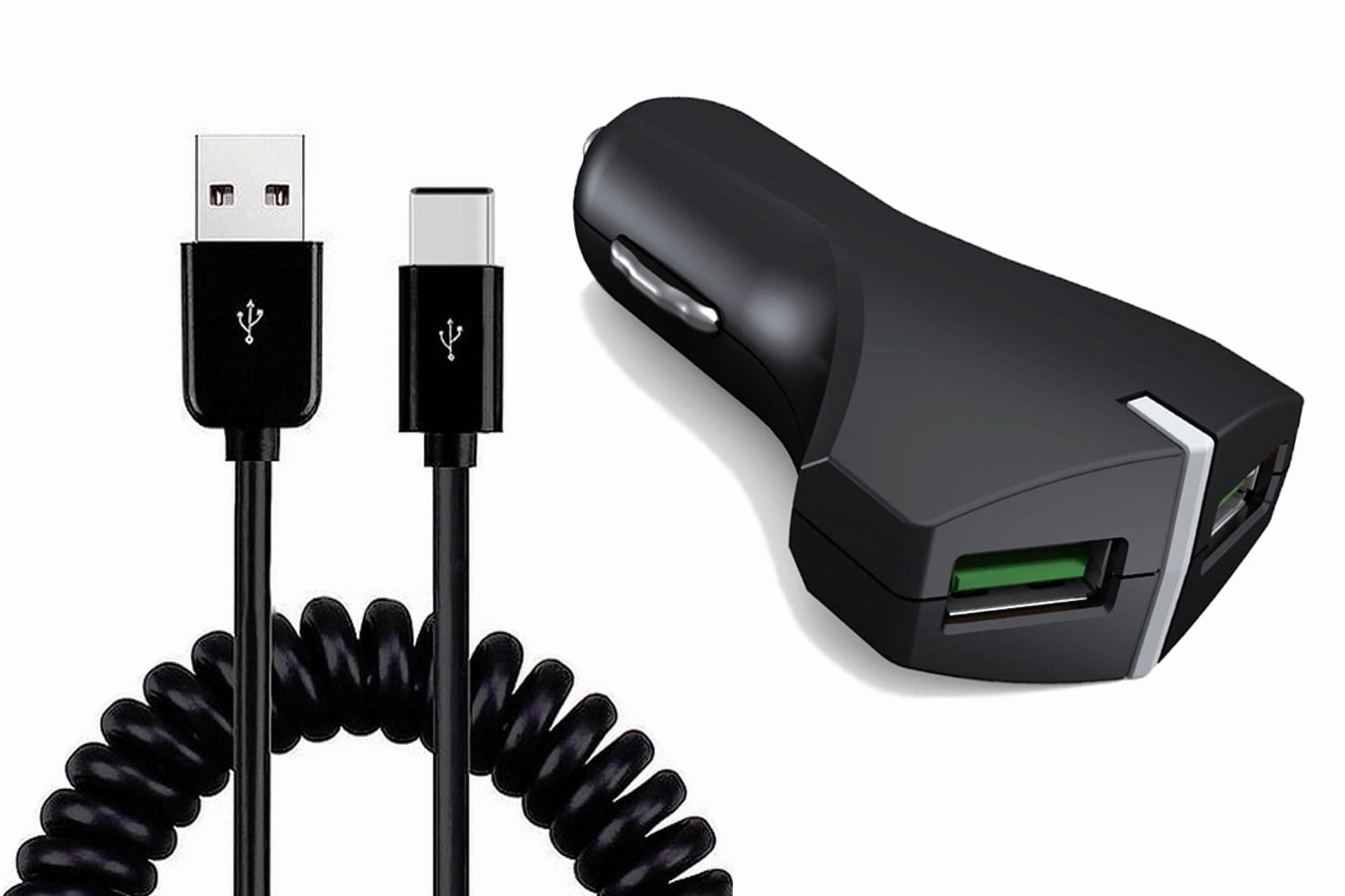 Car Charger Compatible With Motorola Moto G Power 5G (2020,2021,2022,2023,2024,2025,2026) - 36W Fast 2-Port USB Coiled Cable Type-C Quick Charge