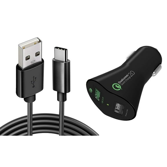 Car Charger Compatible With iPad Mini 8.3" (2021 6th Gen) - 30W Fast 2-Port USB 6ft Cable Type-C Quick Charge DC Socket